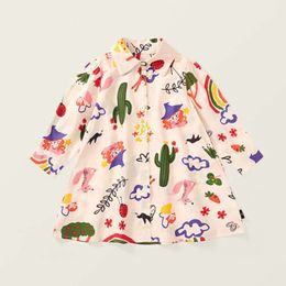2-8T Toddler Kid Baby Girl Spring Summer Clothes Long Sleeve Rainbow Graffiti Print T Shirt Dress Fashion Infant Outfit L2405