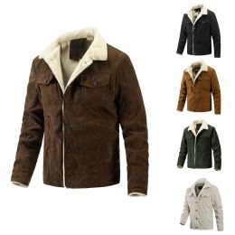 Winter Corduroy Jacket Brushed Men's Chaqueta Fleece Jackets Wears Mens Leisure Coat Men Outerwear Fat Male Coats Tops