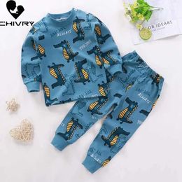 Pajamas 2024 New Childrens Boys and Girls Pajama Set Cartoon Printed Long sleeved Cute T-shirt Top with Pants Autumn Pajamas for Children and Babies WX5.21
