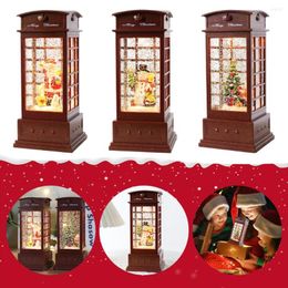 Decorative Figurines 23cm Christmas Lantern Light With Swirling Glittering Xmas Snow Globe Phone Booth Battery Operated Tabletop Lanterns