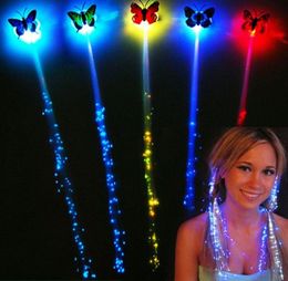 LED luminous braided wigs Halloween Decorations party atmosphere cheer props Fibre Colourful butterfly light hair3703880