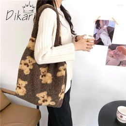 Shoulder Bags Dikaril Women Lamb Like Fabric Tote Bag Canvas Fluffy Fur Bear Handbags Large Capacity Shopping Girls School