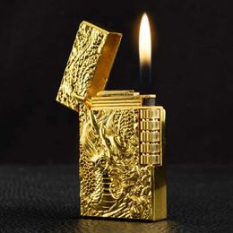 Lighters Dragon Gas Lighter Grinding Jet Gas Flight Lighter Butane Metal Embossed Ping Bright Sound Cigar Lamp Inflation Q240522