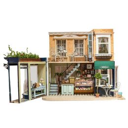 Doll House Accessories DIY Large Cafe Wooden Doll House Mini Furniture Set Doll House Assembly Toy Childrens Christmas Gift House Q240522