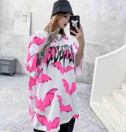 Pink Bat Graphic Tee Punk Shirt Gothic Oversized T Streetwear Summer Goth Clothes Oversize Tshirt Fashion Top 2106238443960