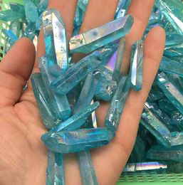 10 pcs Blue Aura Titanium Clear Quartz Pendant Natural Raw Crystal Wand Point Rough Reiki Healing Prism Cluster Necklace Charms Cr7475494