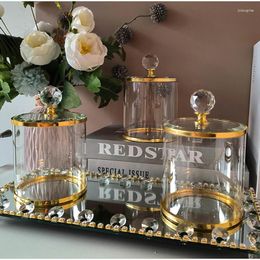 Storage Bottles 4pcs Glass Candy Jar With Lid Mirror Tray Jewelry Cosmetic Tea Cup Gold Dried Fruit Snack Sealed