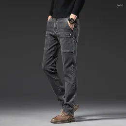Men's Jeans Brand Design 6 Pockets Fashionable Denim Straight Leg Casual Blue Micro Elastic High Quality Pants