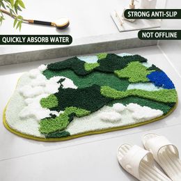 Carpets Carpet For Living Room 3D Rugs Special-Shaped Washable Water-Absorbent Non-Slip Floor Mat With Green Interesting Pattern Tiles