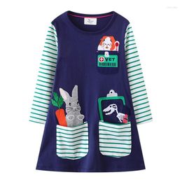 Girl Dresses Autumn Children Clothes Girls Cotton Long Sleeve Stripe Assorted Colors Applique Spring Kids Tutu Dress Costume 2-6T