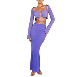 Work Dresses Solid Chiffon Skirts Two Piece Set Women Summer Short Cardigan And Slit Long Skirt Suit Sexy Vacation Beach Outfits For