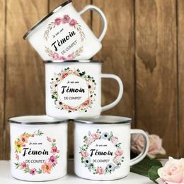 French Flower Printed Coffee Mugs Bachelorette Party Wine Mug Bridesmaid Witness Enamel Cup Engagement Wedding Gifts for Witness 240523