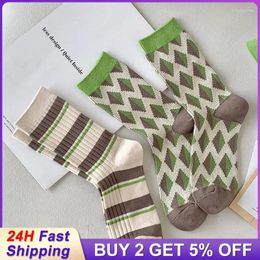 Women Socks Sweat Absorption Women's Green Striped High Quality Warm And Comfortable Winter Accessories Fashionable Practical