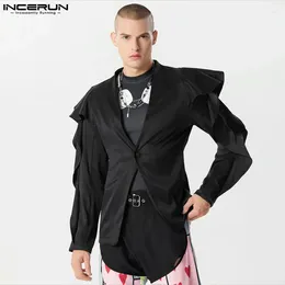 Men's Suits Men Irregular Blazer Solid Ruffle Lapel Long Sleeve One Button Streetwear 2024 Fashion Casual Male Coats INCERUN S-5XL