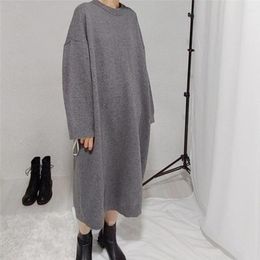 Casual Dresses Korean Solid Grey Black Cashmere Sweater Dress Women Thick Knitted Winter Clothes 2024 Elegant Knitwear Vestido Midi Robe