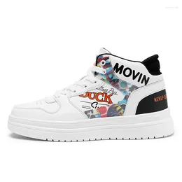 Casual Shoes Fashion Unisex Skateboard High Top Cartoon Printing Women White Sneaker Men Mid-Cut Outdoor All Season 35-44