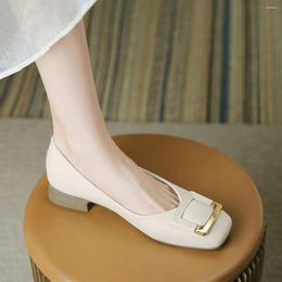 Casual Shoes 2024 Fashion Square Toe High Heels Elegant Ladies Office Work Soft Leather Comfort Mid Heel Pumps