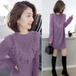 Casual Dresses Fashion Patchwork Short Women Autumn Winter Dress Solid Color Designer Loose Female Thick Knit Elegant Long Sleeve Sweater V3