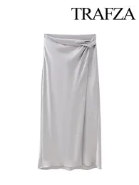 Skirts TRAFZA 2024 Spring For Women Fashion Silk Satin Texture Slim Long Skirt Female Casual Versatile Streetwear Women's