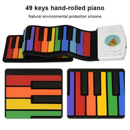 Keyboards Piano Baby Music Sound Toys Portable 49 key electronic piano rechargeable childrens flexible rolling keyboard music instrument color gift WX5.21