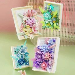 Blocks Flower Photo Frame Building Fantasy Bouquet Model Bricks Creative Desktop Decoration DIY Toys Gifts For Kids H240523