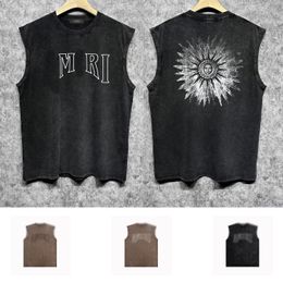 2024 summer new designer mens tank tops trendy brand cotton breathable sleeveless t shirt loose bodybuilding clothes ZJ077 Hollow sun portrait to do old printed vest