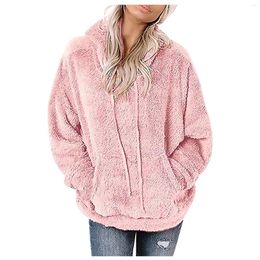 Women's Jackets Short Jacket Casual Solid Colour Winter Pullover Warm Plush Hooded Pocket Loose Clothing Women