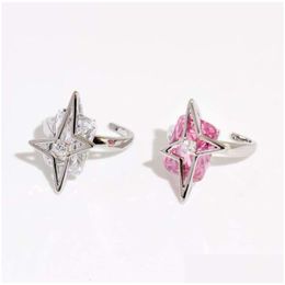 Solitaire Ring Geometric Hollow Star Pink Square Gem Design Fashion Trend Chic Girls Summer Blogger Ins Finger 230529 Drop Delivery J Dhu2T