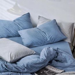 Bedding Sets Knitted Cotton Set Stripe Duvet Cover Bed Sheets Pillowcase Linen Nordic Luxury Japan Style Bedsheet