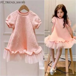 Girl Dresses Spring Summer Girls Dress Fashion 2-9Y Children Pink Long Baby Short-Sleeved Mesh Princess Teenage Clothing 398 32C