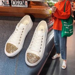 Casual Shoes 2024 Bling Vulcanized White Canvas Women Sneakers Zapatillas Mujer Luxury Black