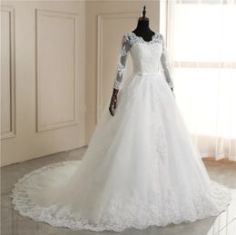 New Spring Lace Appliques Wedding Dresses Long Sleeve Vestidos De Novia 2024 White V-Neck Princess Bride Wedding Gowns Plus Size