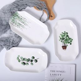 Plates 10-12 Inch Dinner Plate Ceramic Tableware Green Plant Square Beef Dishes Dessert Dish Fruit Cake Tray Dinnerware Gift