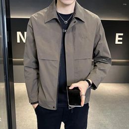 Men's Jackets Spring 2024 Polo Collar Business Casual Coat Korean Edition Versatile Slim Fit Solid Colour Embroidered Jacket JK23317