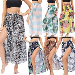 Women Long Print Sarongs Swimsuit Coverups Beach Bikini Wrap Sheer Skirt Chiffon Scarf Cover Ups For Swimwear