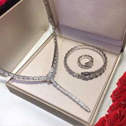 Fashion front designer unique Bulgarly necklace High light luxury snake feeling full diamond collarbone chain Original logo