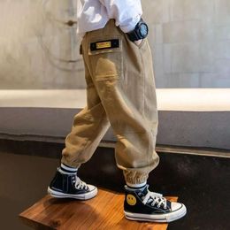 Autumn Kids Boys Solid Cargo Pants 3+Y Mung Child Clothing Girl Casual Ankle Längd Sweatpant Spring Thin Elastic Midjebyxor L2405