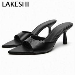Dress Shoes Pointed Toe Slippers Women High Heels Sexy Mules Luxury Brand Elegant Slides Summer Party Black White Sandals Lady H240527