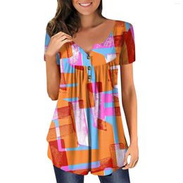 Women's T Shirts Autumn V-Neck Button Short Sleeve T-shirt Fashion Fun Creativity Y2k Tunic Tops 2024 Loose Casual For Women Clothes