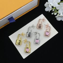 Designer Earrings Classic Pink Love Heart Gold Silver Plated Lock Key Crystal Letter Drop Dangle Earring Ear Clip Stud Earrings for Women Wedding Designer Jewelry