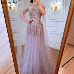 Party Dresses Serene Hill Lavender Muslim Luxury A-Line Evening Gowns 2024 Cape Sleeves Beaded For Women LA70066C