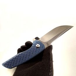 Latest Design John Barker Custom Knives Dragon Scale Hokkaido Flipper Blue Titanium Handle M390 Blade Folding Knife Tactical Pocket EDC Eoel