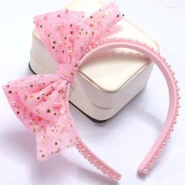 Hair Accessories Ncmama Fashion Pink Lace Pearl Headbands For Woman Cute Glitter Stars Bow Band Girl Headwear Birthday Gift