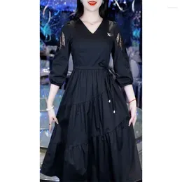 Casual Dresses High End Dress For Women 2024 Women's Clothing Spring High-End Fashion Quarter Sleeved Hollow Out French Black Slim