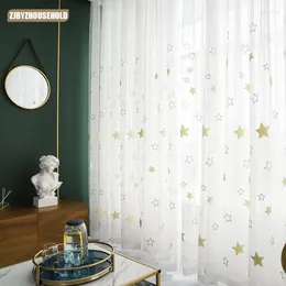 Curtain Cartoon Nordic Curtains Star Translucent Embroidered Children's Bedroom Balcony White Gauze