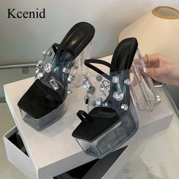 Kcenid Women's Sandals Street Style Summer Square Toe Slippers 14CM High Heels Sexy Platform Sandals Women PVC Transparent Shoes 240511