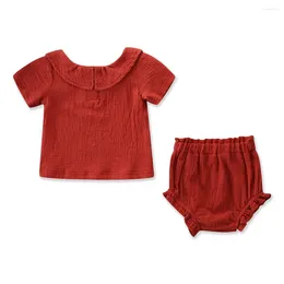 Clothing Sets Toddler Kids Baby Girl Solid Ruffled Tops PP Pants 2PC Suit Outfits Summer Checke