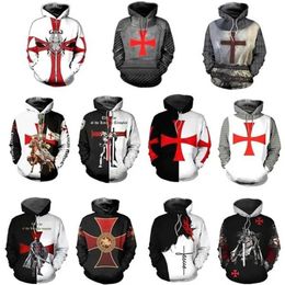 Men's Hoodies Sweatshirts Knight Templar Mens Hoodie Sweatshirt 3d Printed Men Women Casual Hooded Sweatshirts Pullover Hip Hop Harajuku Strtwear Tops T240523