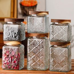 Storage Bottles Clear Glass Jar 700ml Candy Household Square Bottle Tea Leaves Grains Dried Fruit Snack Box Home Decor