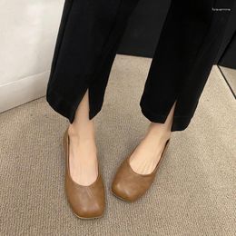 Casual Shoes French Retro Thick Heel Single For Women Spring And Autumn 2024 Solid Color Simple Square Toe Soft Sole Shallow Mouth